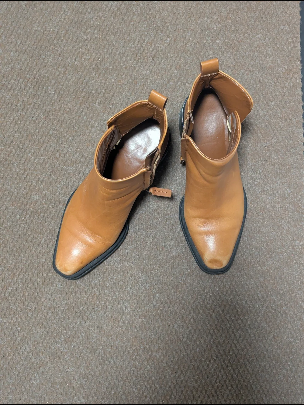 Tan Brown Leather Ankle Boots Zipper Booties Size 8